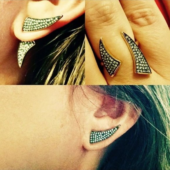 :: Stella & Dot⚜️🌚Pavé Horn Ear Jacket Earrings - Picture 7 of 8